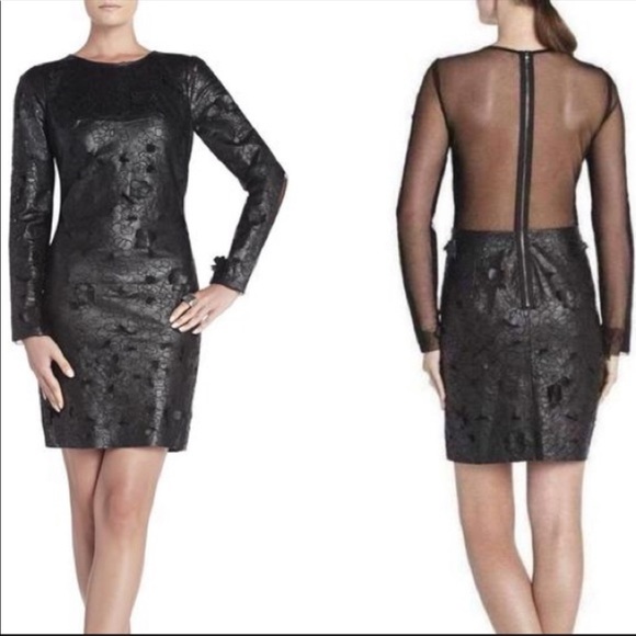 NWT BCBG MAXAZRIA JILLEA EMBROIDERED CUTOUT FAUX-LEATHER - Picture 2 of 4